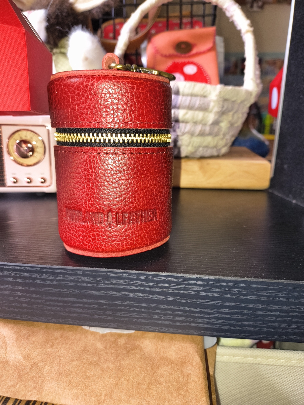 Portland Leather Red Cylindrical Pouch Case